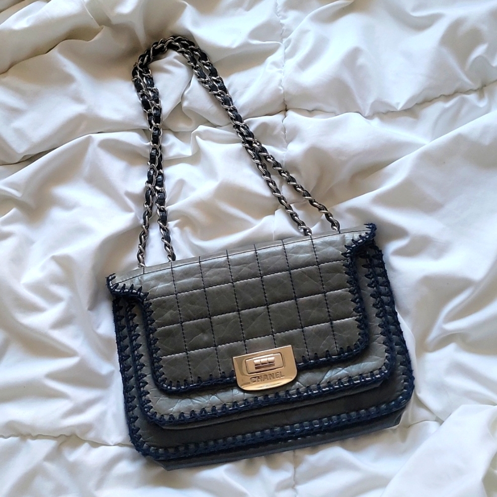 Chanel Navy Leather & Crochet Square Quilt Reissue Flap Bag